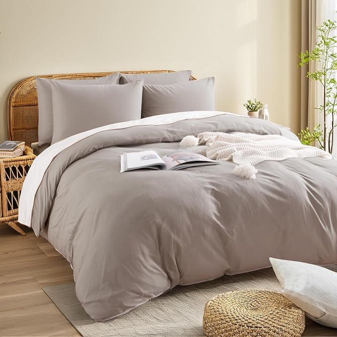 NEXHOME PRO Duvet Cover Set King Size Linen Look Organic Natural 100% Washed - Image 4