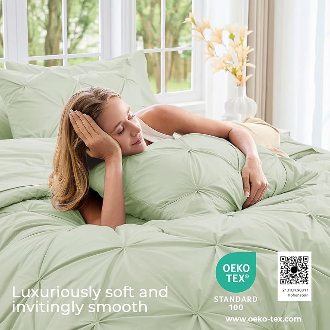 Sasttie King Size Comforter Set, 7-Piece Bed in a Bag, Pintuck Bedding Sets - Image 3