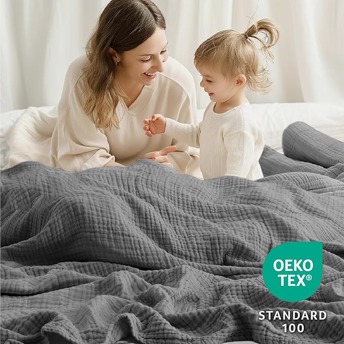 100% Cotton Muslin Blanket Queen 90" x 90", Breathable and Lightweight Cotton - Image 3