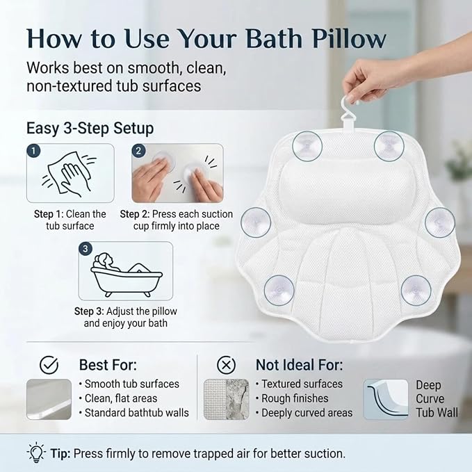 Bath Pillow for Tub, Bathtub Pillow for Head, Neck and Back Support, 4D Air - Image 3