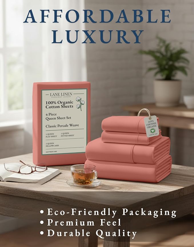 LANE LINEN 100% Organic Cotton Queen Sheets, Eco Friendly Mercerized Cotton - Image 8