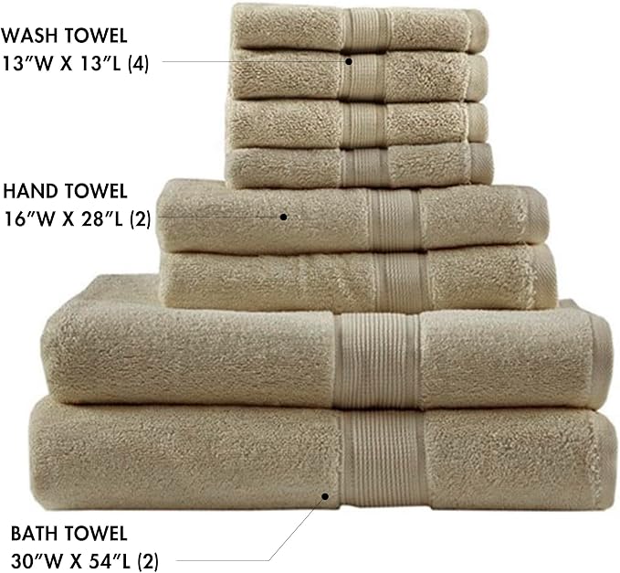 Madison Park 800GSM Bathroom Towel Set of 8 100% Cotton Bath Towel Set - Image 4