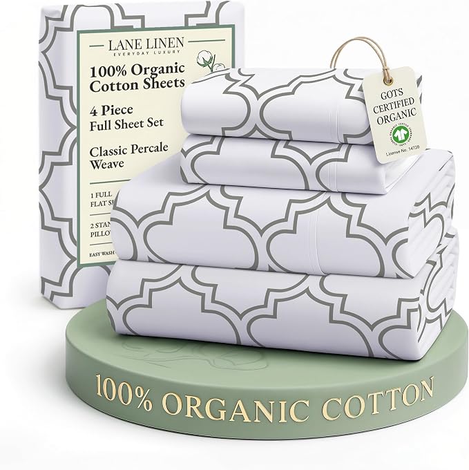 LANE LINEN 100% Organic Cotton Full Sheets Set Fully Elasticized Naturally by LaneLinen