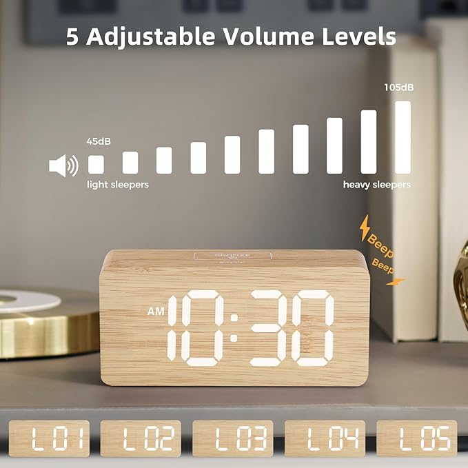 uscce Wooden Digital Alarm Clocks - Image 6