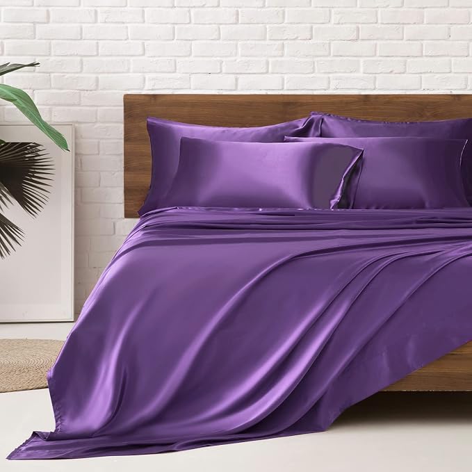 MR&HM Satin Bed Sheets, Queen Size Sheets Set by MRHM