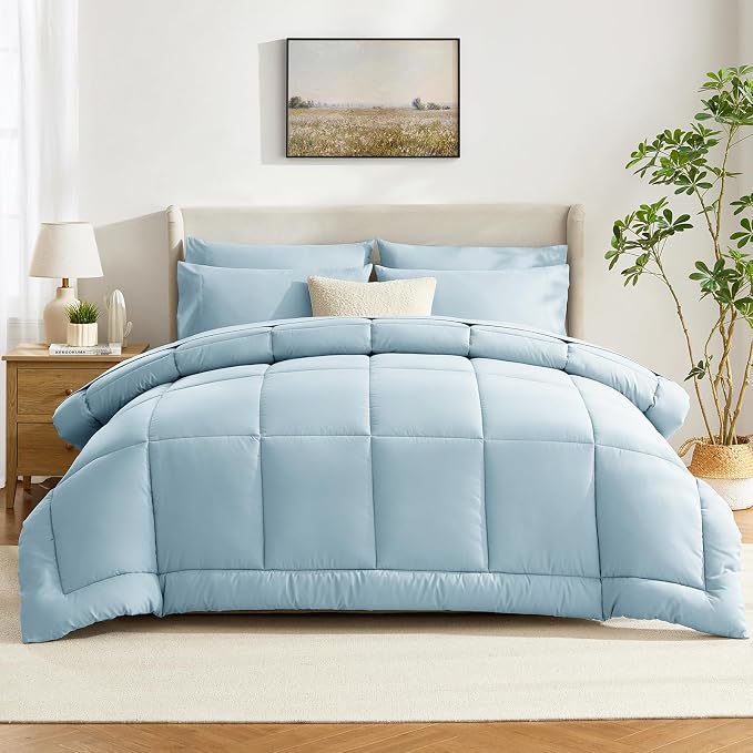 CozyLux Full Size Comforter Sets Light Blue, 7 Pieces Bed in a Bag, All Season - Image 9
