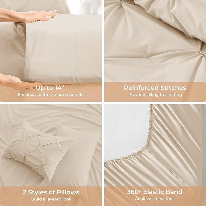 Sasttie King Size Comforter Set, 7-Piece Bed in a Bag, Pintuck Bedding Set - Image 5