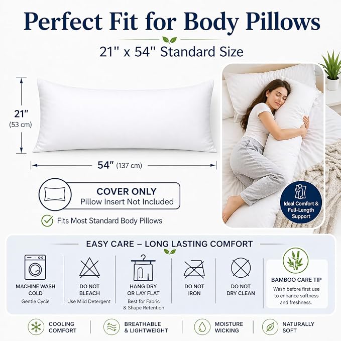 evoLive 100% Rayon Derived from Bamboo Cooling Breathable Body Pillow - Image 7