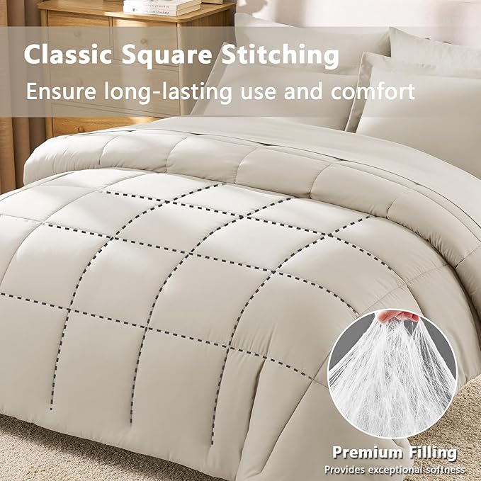 CozyLux Twin XL Comforter Set Beige - Image 4