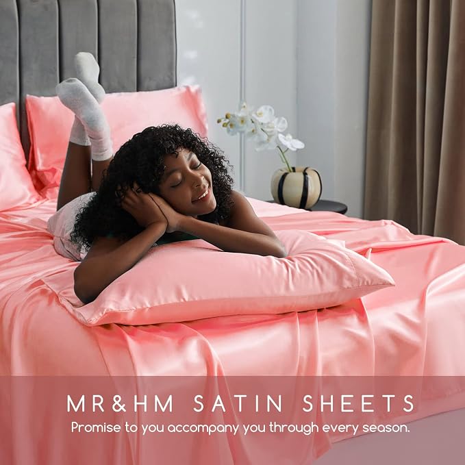 MR&HM Satin Bed Sheets, Full Size Sheets Set - Image 6