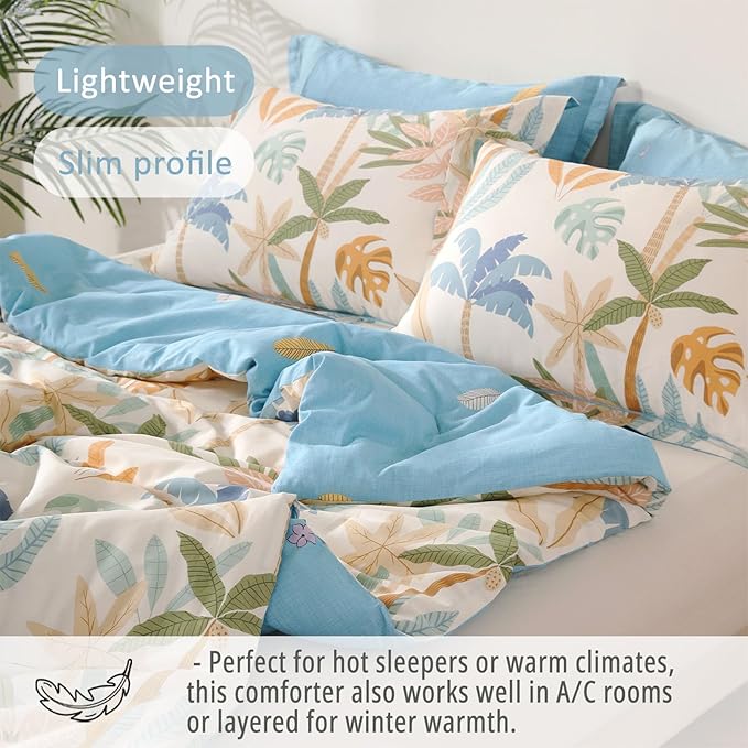 LEMIROE Tropical Coastal Blue Cotton Comforter Twin Size 2Pcs - Image 4