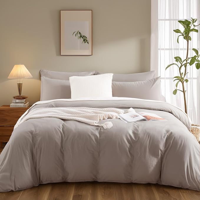 NEXHOME PRO Duvet Cover Set 100% Washed Cotton Oversized King 120"x98" Linen - Image 3