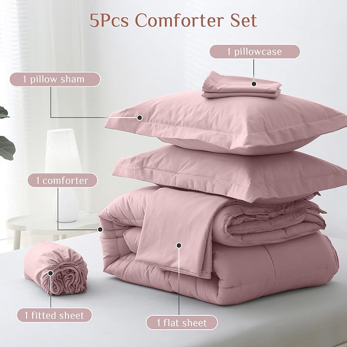 JOLLYVOGUE Twin Comforter Set, Ultra-Soft Bed in a Bag Twin Size 5 Pieces - Image 5