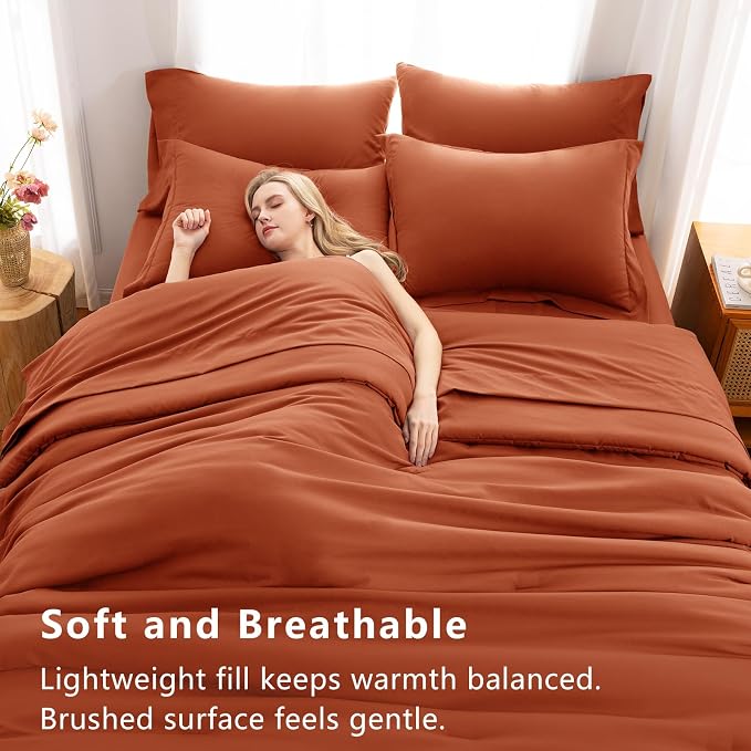 CozyLux Full Comforter Set Burnt Orange, 7 Pieces Bed in a Bag Terracotta - Image 5