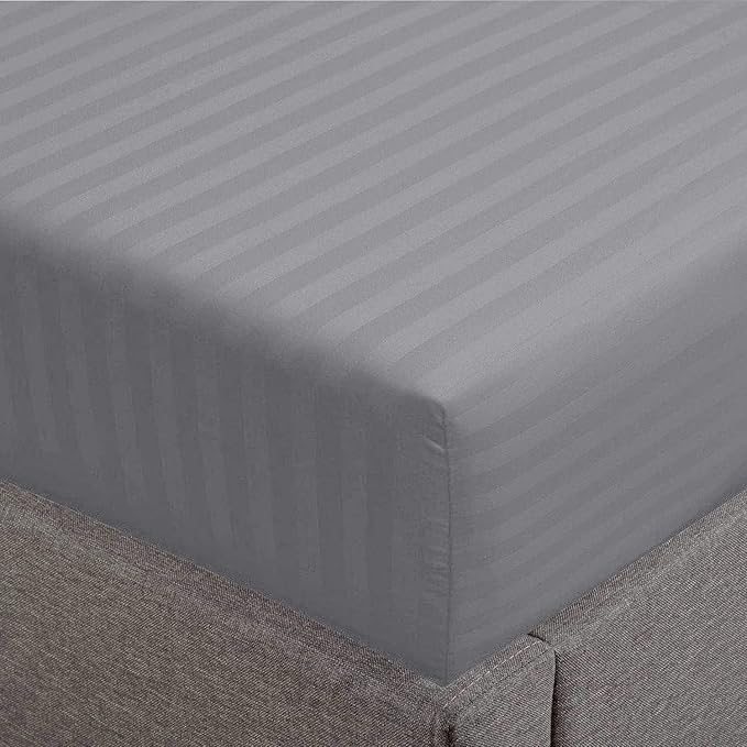Feather & Stitch 1 Piece Fitted Sheet Full Size, 100% Cotton Damask Sateen Weave by FEATHERSTITCHNEWYORK