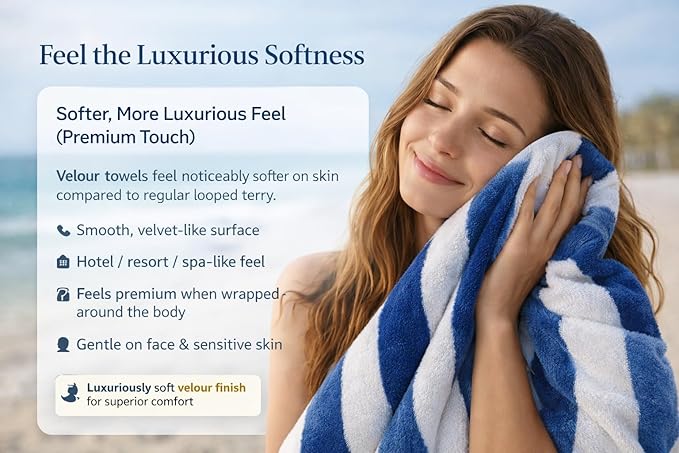 Premium Velour Cabana Beach Towel 4 Pack, 30” x 60” Soft Plush Cotton Pool Towel - Image 3