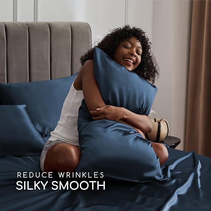 MR&HM Satin Bed Sheets with Elastic Corner Straps, Queen Size Sheets Set - Image 3
