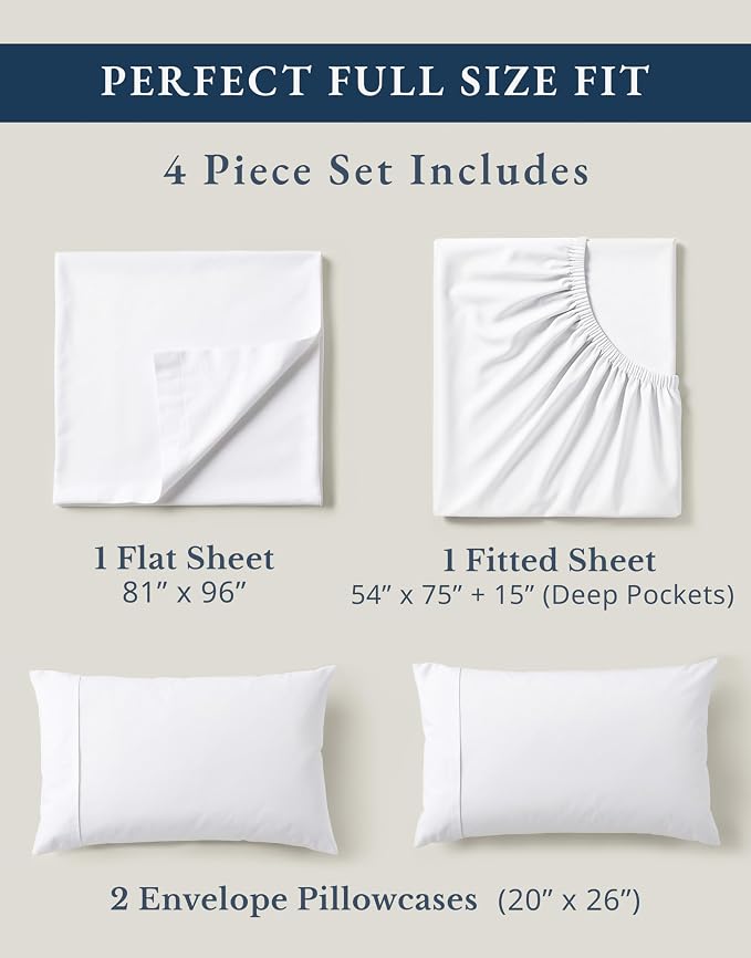LANE LINEN 100% Organic Mercerized Cotton Pre Washed Full Size Bed Sheets - Image 4