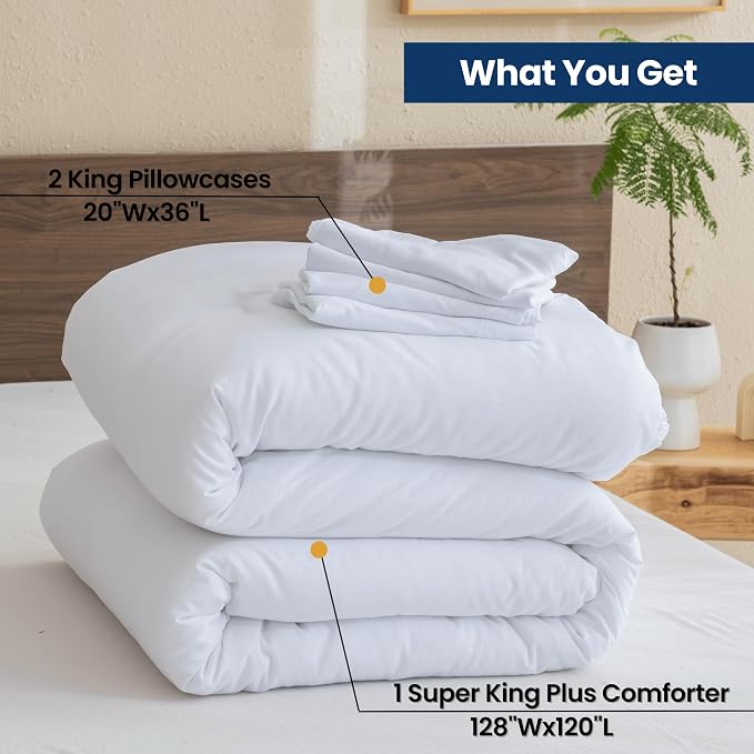 Paxrac White Super King Plus Comforter Set 128x120In, 3 Pieces Oversized King - Image 7