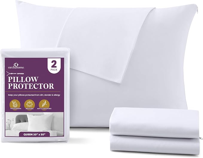 CirclesHome Pillow Protectors 2 Pack Queen Zippered by CirclesHome
