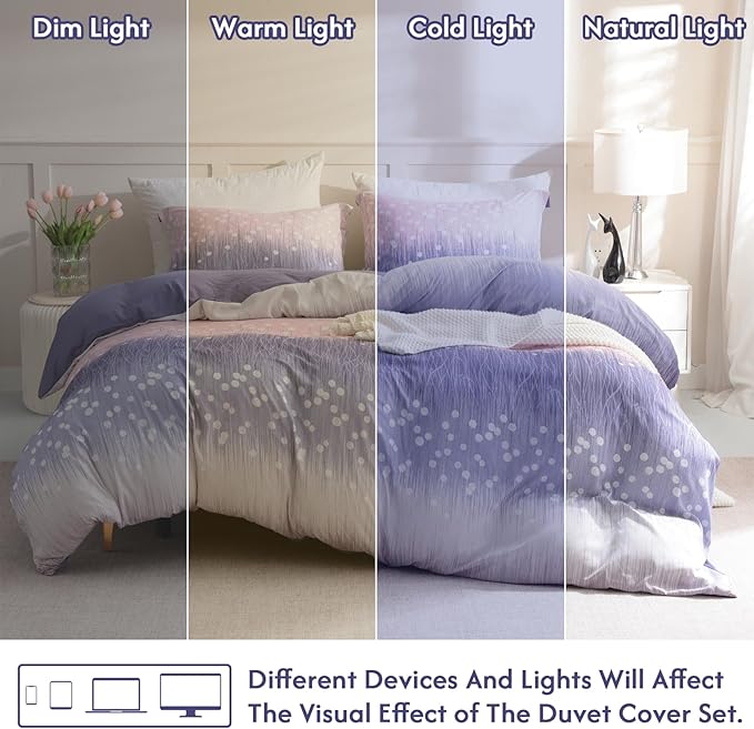 LONAVA King Patchwork 3 Pcs Duvet Cover Set, Breathable Soft Microfiber Purple - Image 5