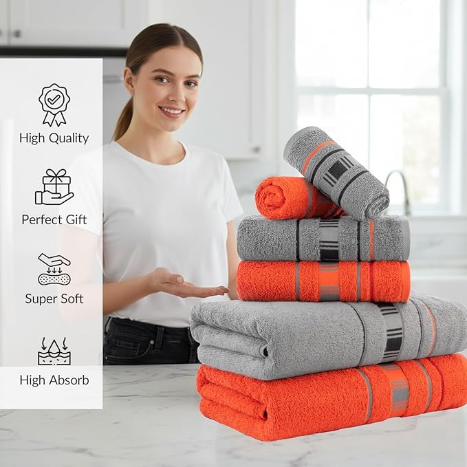 CASA COPENHAGEN X Line 6Pcs 100% Egyptian Cotton Large Designer Towels Gift - Image 3