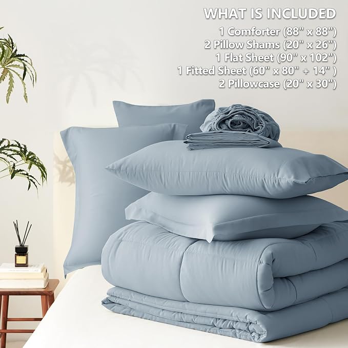 CozyLux Queen Comforter Set Grayish Blue, 7 Pieces Bed in a Bag Queen, All - Image 7