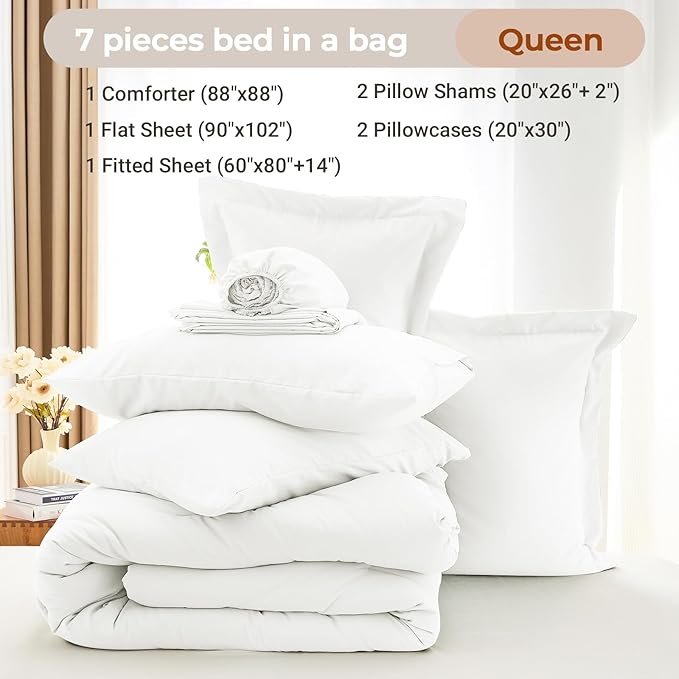 MUXHOMO 7 Pieces Queen Comforter Set, Soft Bed in a Bag Queen Size, All Season - Image 5