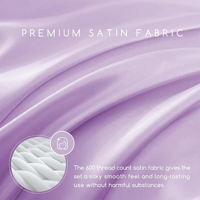 MR&HM Satin Bed Sheets with Elastic Corner Straps, Queen Size Sheets Set - Image 2