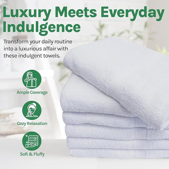 Towels N More 12 Pack 20x40 White Gym Towels, Small Bath Towels - Image 3