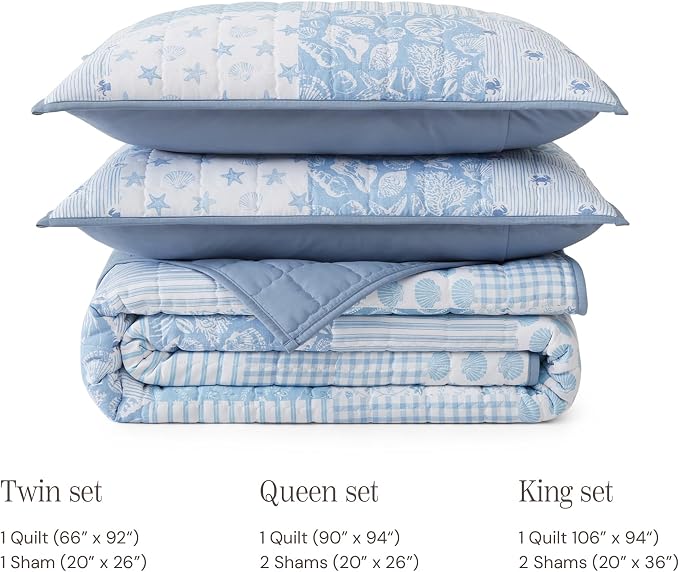 BLOOMHAVEN Quilt Set Twin Size, Patchwork Sea Blue Floral Quilt Sets, - Image 8