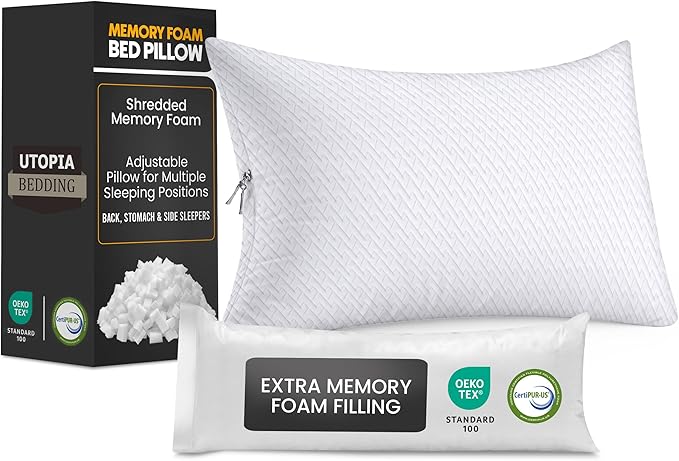 Utopia Bedding Shredded Memory Foam Pillows, Cooling Adjustable Bed Pillows by UTOPIABEDDING
