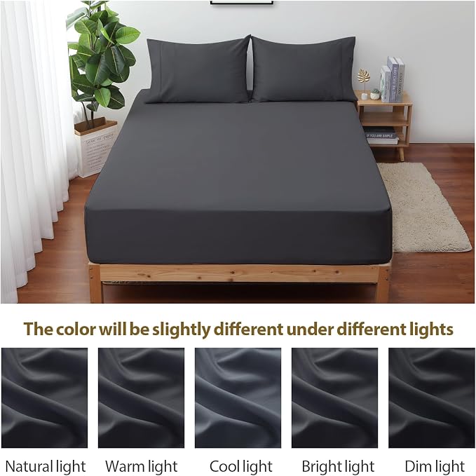 Twin XL Size Fitted Sheet Only Dark Grey, 100% Egyptian Cotton 600 Thread Count - Image 7