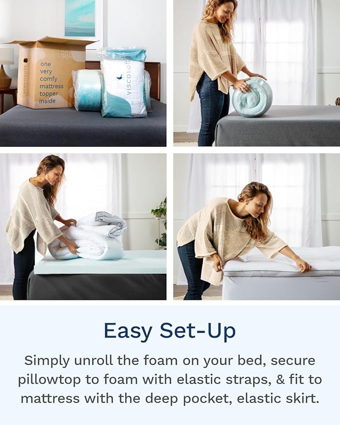 ViscoSoft 4 Inch Pillow Top Memory Foam Mattress Topper California King - Image 5
