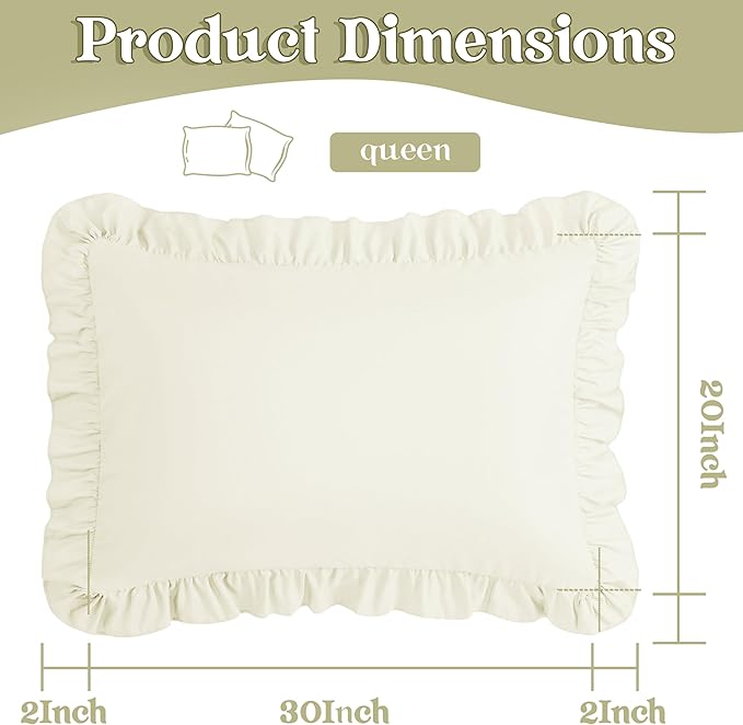 KKJIAF Ruffle Pillow Cases Queen Size Set of 2, Ruffled Pillow Covers - Image 3