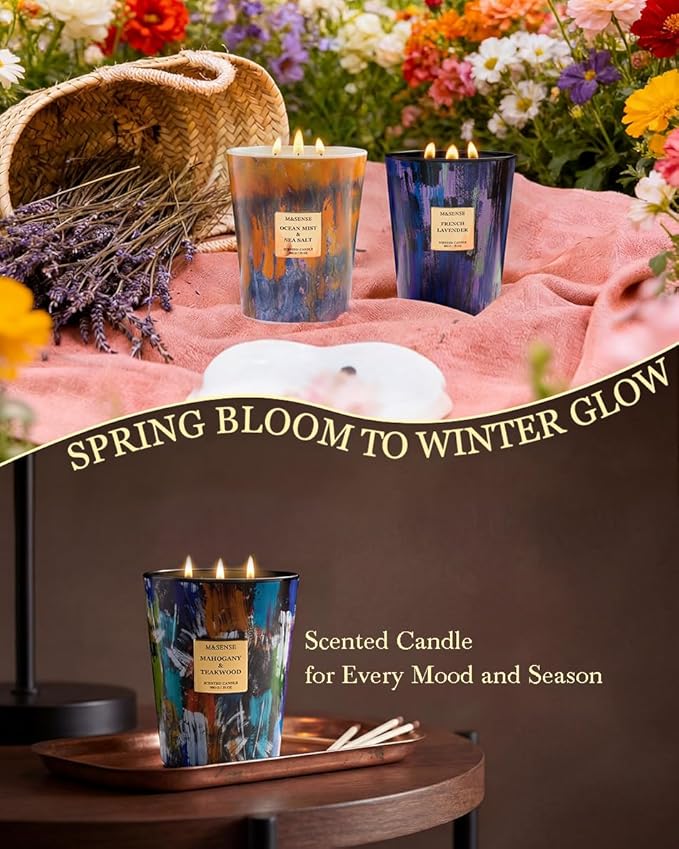 M&SENSE Large 3-Wick Coconut Vanilla Scented Soy Candle, 35oz 150 Hours - Image 5