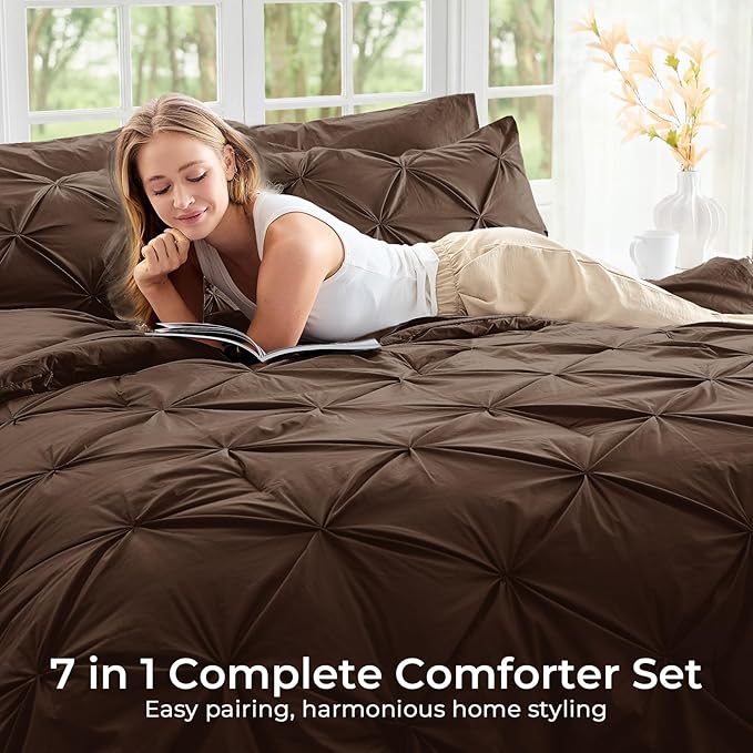 Sasttie Twin Comforter Set, 5-Piece Bed in a Bag, Pintuck Bedding Sets - Image 6
