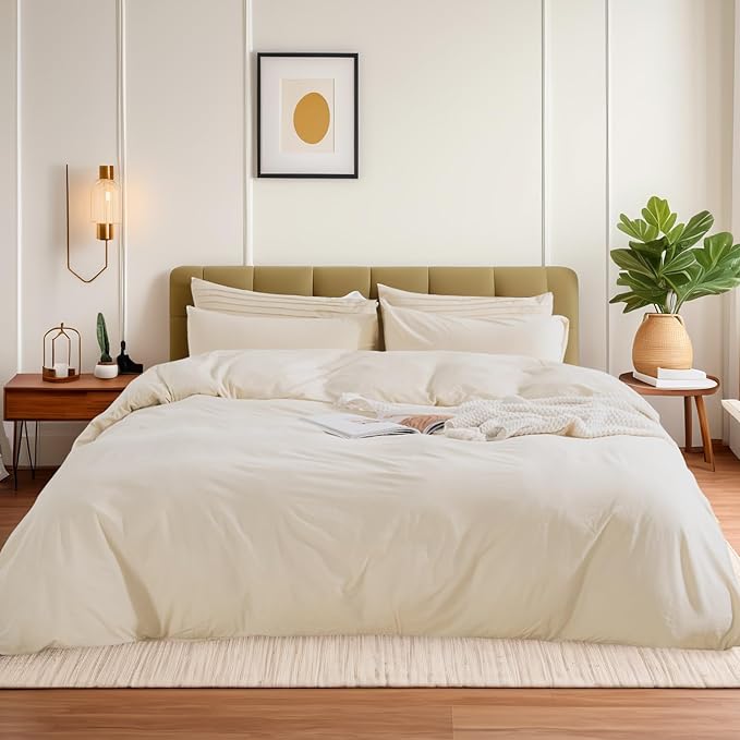 NEXHOME PRO Cotton Duvet Cover Oversized Queen 92"x98" Linen Look Textured - Image 2