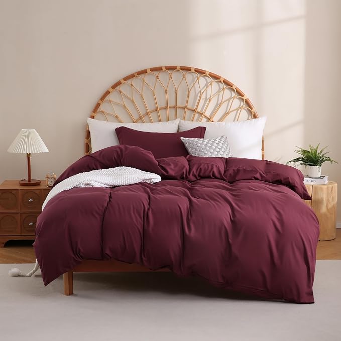 JSD Burgundy Duvet Cover Set Twin Size, 2 Piece Microfiber Kids Duvet Cover by JSD