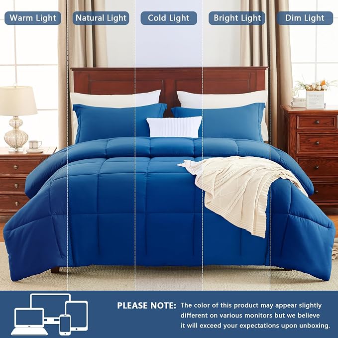 CozyLux Queen Comforter Set Classic Blue - Image 5