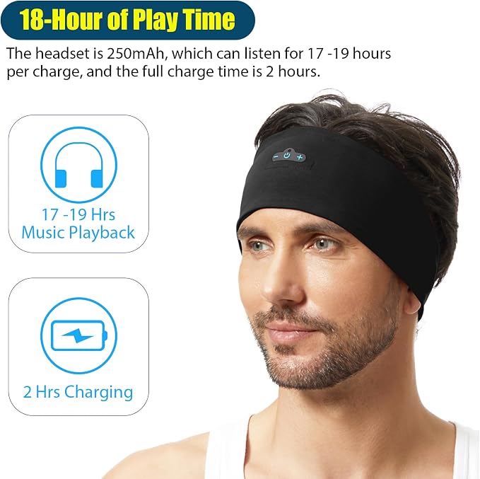 BORAYDA 2-Pack Bluetooth Headband, 18 Hours Play Time, HD Stereo, Built-in - Image 3
