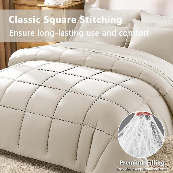 CozyLux Full Size Comforter Sets Oatmeal - Image 4