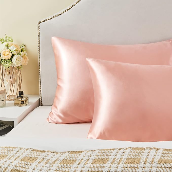 BEDELITE Satin Pillowcase with Zipper, Coral Pillow Cases Queen Size Set of 2 - Image 6