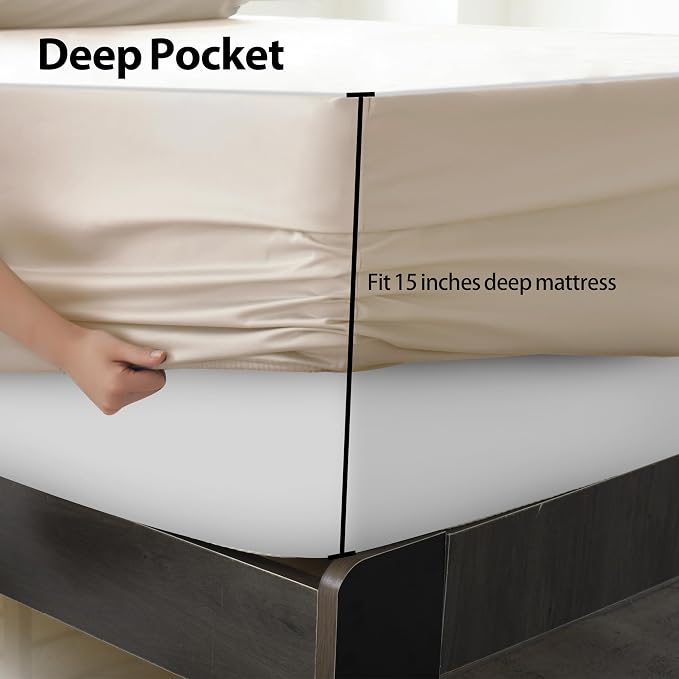 King Size Fitted Sheet Only Beige, 100% Egyptian Cotton 600 Thread Count - Image 6