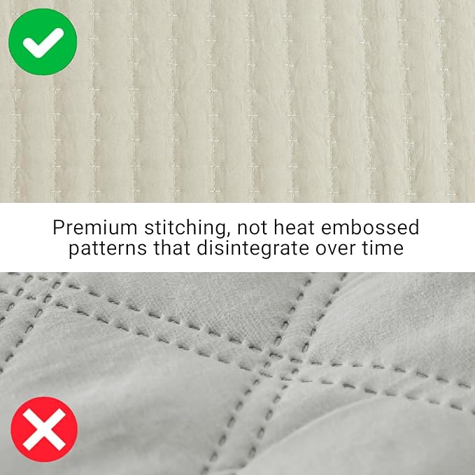 WRENSONGE Queen Quilt-3 Pieces Lightweight Bedspreads Light Oatmeal Queen Size - Image 6