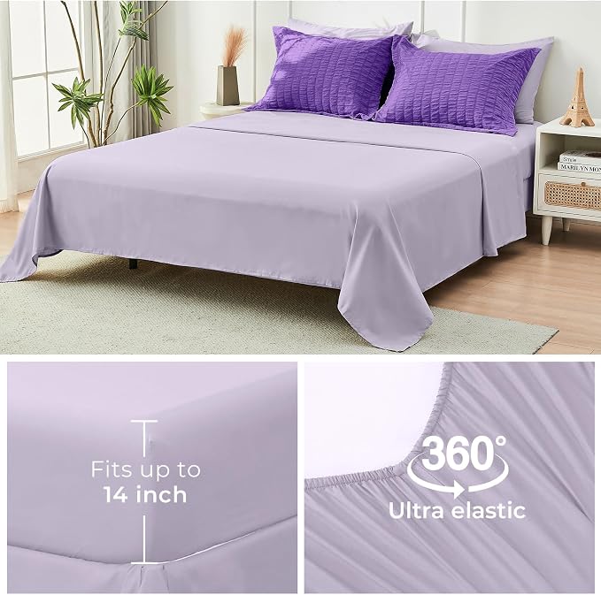 HYMOKEGE Dark Purple/Lavender California King Comforter Set Seersucker 7 Pieces - Image 7