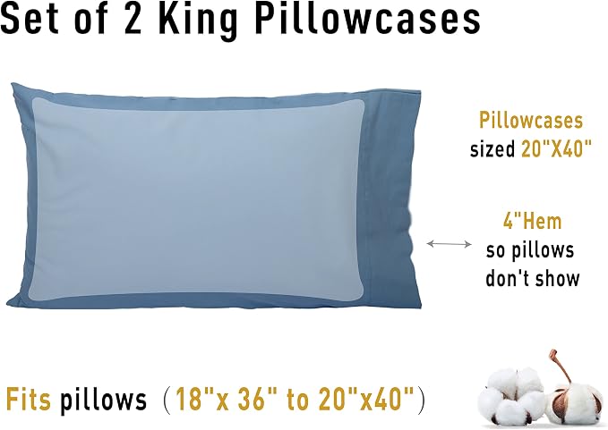 Sunflower King Pillowcases Set of 2, 100% Cotton King Pillow Cases 2, 20×40 - Image 8
