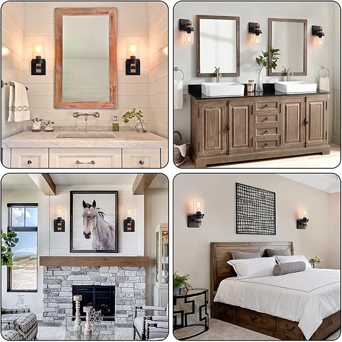 1-Light Rustic Wall Sconces Farmhouse Bathroom Light Fixtures Over Mirror - Image 2