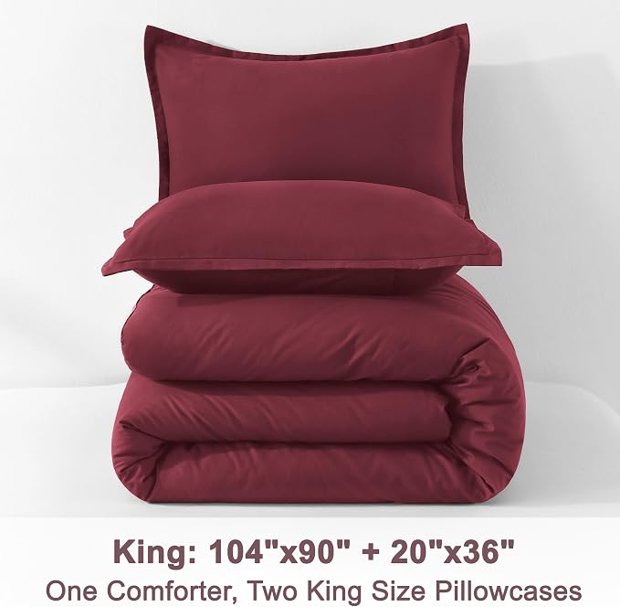 Litanika Burgundy Red Comforter Set King Size, 3 Pieces Lightweight Solid - Image 9
