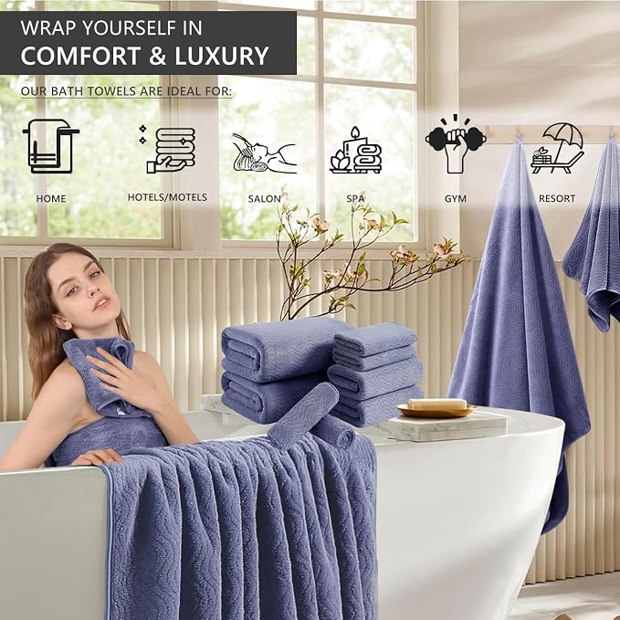 8 Piece Bath Towel Set |2 Oversized Large Bath Sheet, 2 Hand Towels, 4 - Image 2